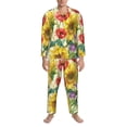 thumbnail image 3 of Yiaed Sunflower Cornflower Poppy Print Men’s Pajamas Set - Long Sleeve Button Down Sleep Shirt and Pajama Bottoms Sleepwear Set Mens Pjs Sets Men's Pajama Bottoms-Large, 3 of 7