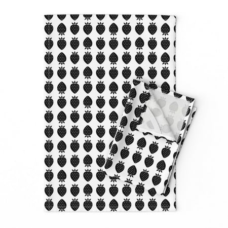 

Printed Tea Towel Linen Cotton Canvas - Strawberry Field Black Geometric Summer Fruit White Pop Graphic Garden Print Decorative Kitchen Towel by Spoonflower