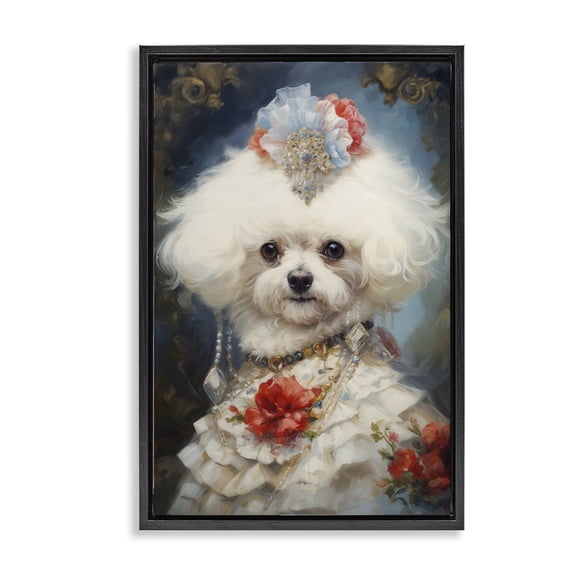 Stupell Industries Contemporary Bichon Frise Victorian Era Black Floating Frame Canvas Art, 17 x 25, by Wumples