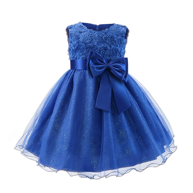 Birdeem Robe pour Enfants Filles Sans Manches Robe de Princesse Nœud Papillon Dentelle Fleurs Robe en Maille Robe Tuftée