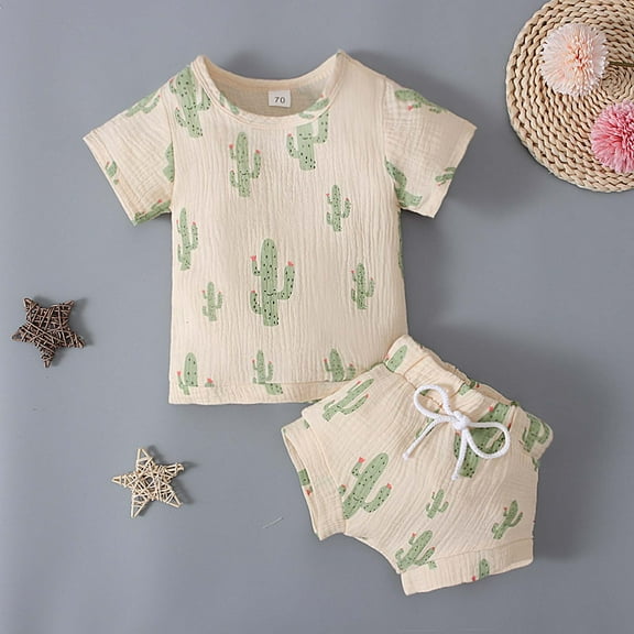 ATOGUTA Boys Outfits Short-sleeve Cactus Print Top Shorts Children Two-piece Set, Sizes 6M-4T