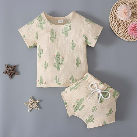 

Tejiojio Girls and Toddlers Soft Cotton Clearance Toddler Boys Girls Short-sleeve Rainbow Cactus Print Top + Shorts Children Two-piece Set