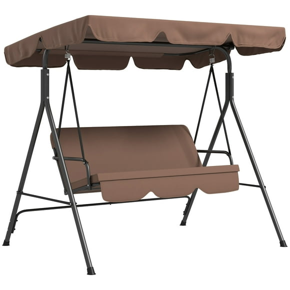Outsunny 3-Seat Patio Swing Chair with Adjustable Canopy Brown