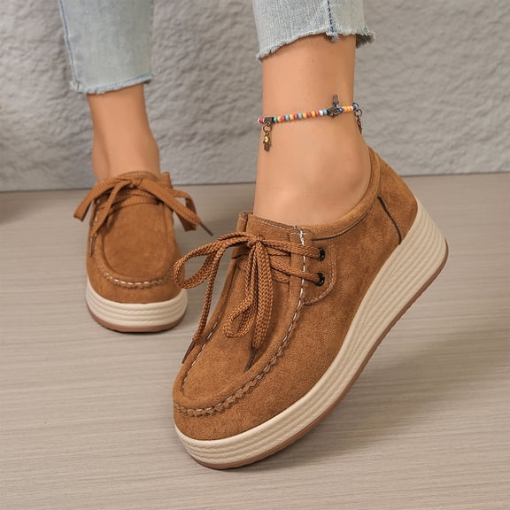 Women's Suede Platform Loafers, Lace Up Chunky Casual Shoes, Non Slip Comfortable Walking Shoes, Fall Winter Fashion Sneakers