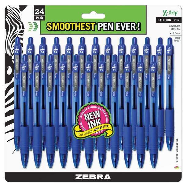 Zebra Pen ZGrip retractable ballpoint pen, 1.0mm, blue ink, 24pack