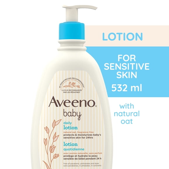 Aveeno Baby Daily Lotion with Natural Colloidal Oatmeal for Sensitive Skin, Fragrance-Free Lotion with 24-Hour Hydration, Pediatrician and Dermatologist-Recommended, Paraben-Free, 532 mL