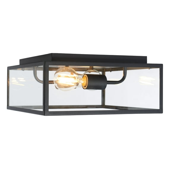 SAFAVIEH Rinnah 12 in. Modern 2-Light Black Steel Mount Light with Shade