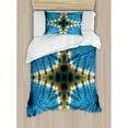 thumbnail image 3 of Tie Dye Queen Size Duvet Cover Set, Star Figure in Middle of Color Power Textured Ethnic Asian Ikat Pattern Print, Decorative 3 Piece Bedding Set with 2 Pillow Shams, Blue Orange, by Ambesonne, 3 of 3