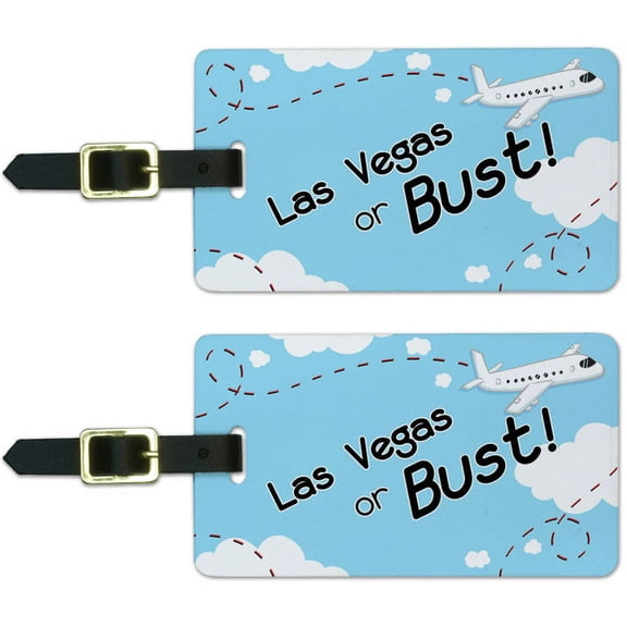 Las Vegas or Bust Flying Airplane Luggage Suitcase Carry-On ID Tags, Set of 2