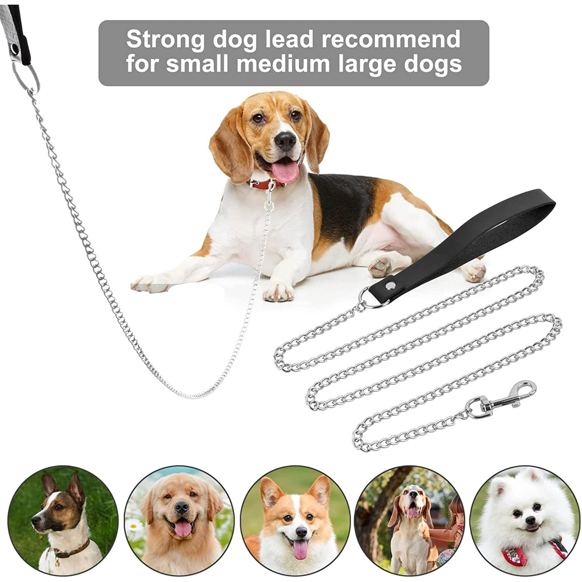 Dog Chain Leash Dog Chain Leash 118Cm Dog Chain Metal Chain Leash Leash With Padded Handle Pet Dog Leash Black Silver Walmart