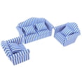 thumbnail image 1 of Miniature Sofa, Dollhouse Sofa Set Light Color Strip Fine Workmanship 3Pcs Delicate Long Life Span 1:12 Eye Catching With Throw Pillow For Decoration Blue, 1 of 8