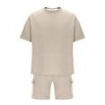 thumbnail image 6 of Ohufall Men Plus Size Outfits Sets Summer 2 Piece Sets Casual Short Sleeve Round-neck Tee Tops and Loose Wide Leg Shorts with Pockets Fashion Solid Tracksuit Sets for Men, 6 of 8