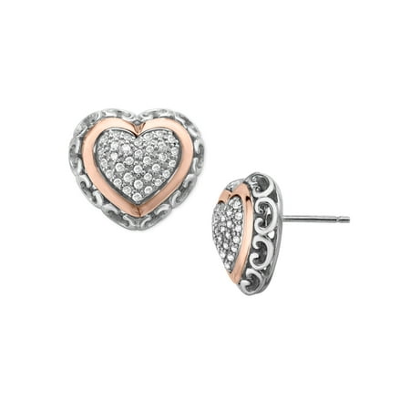 Duet 1/3 ct Diamond Heart Stud Earrings in Sterling Silver & 14kt Rose Gold