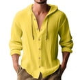 thumbnail image 2 of Chbgutlmr Cotton Linen Shirts for Men Drawstring Long Sleeve Button down Hooded T-Shirts Casual Loose Lightweight Plain TopsXLYellow, 2 of 8