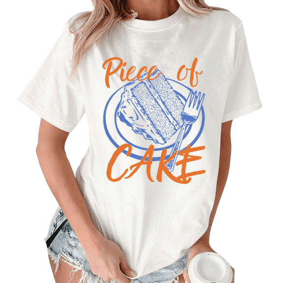 White S-5XL Food Print Tshirts Piece of Cake Streetwear Graphic Tee Advanced Tops