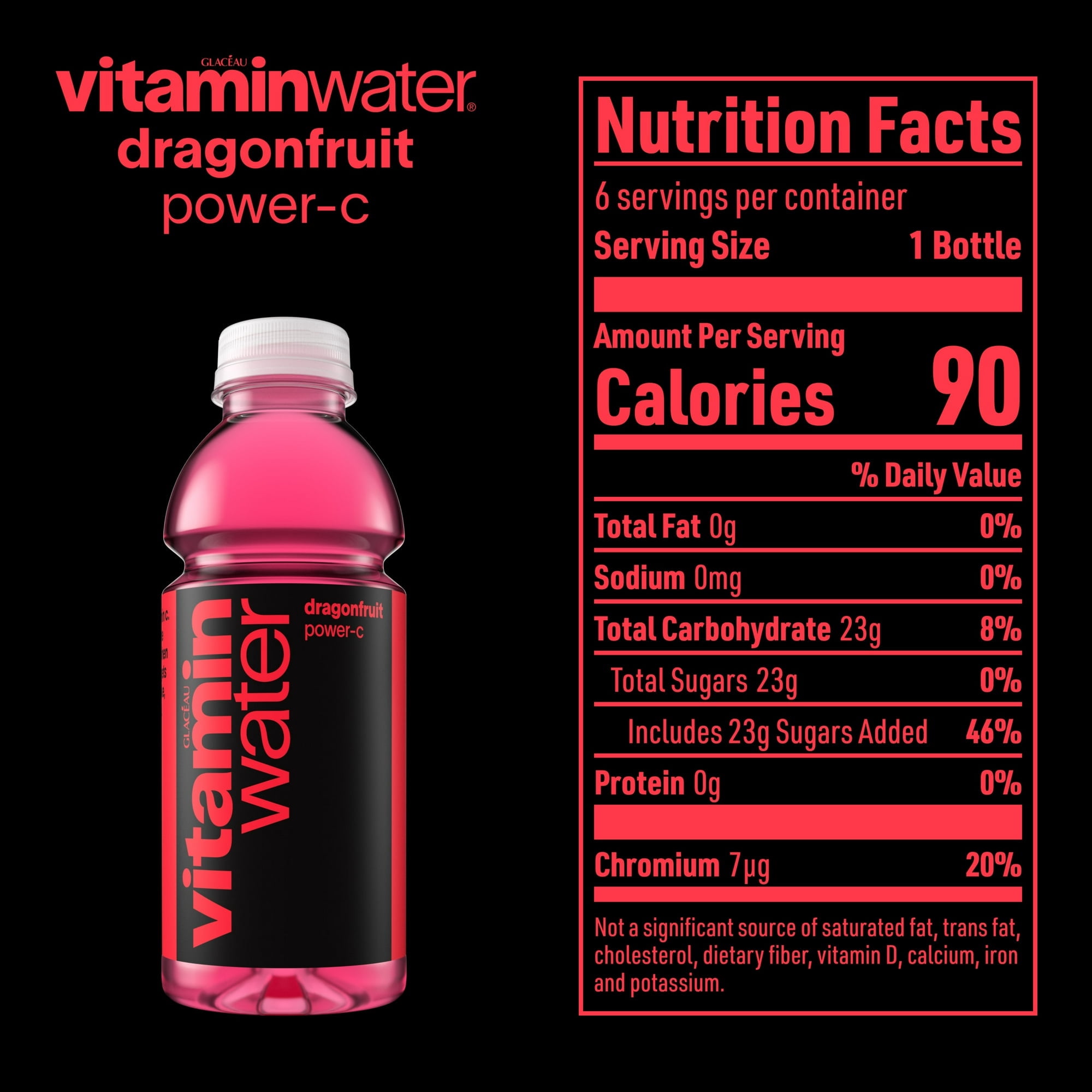 vitaminwater Power-C Dragonfruit Flavored Water Beverage, 16.9 fl oz, 6 Pack Bottles