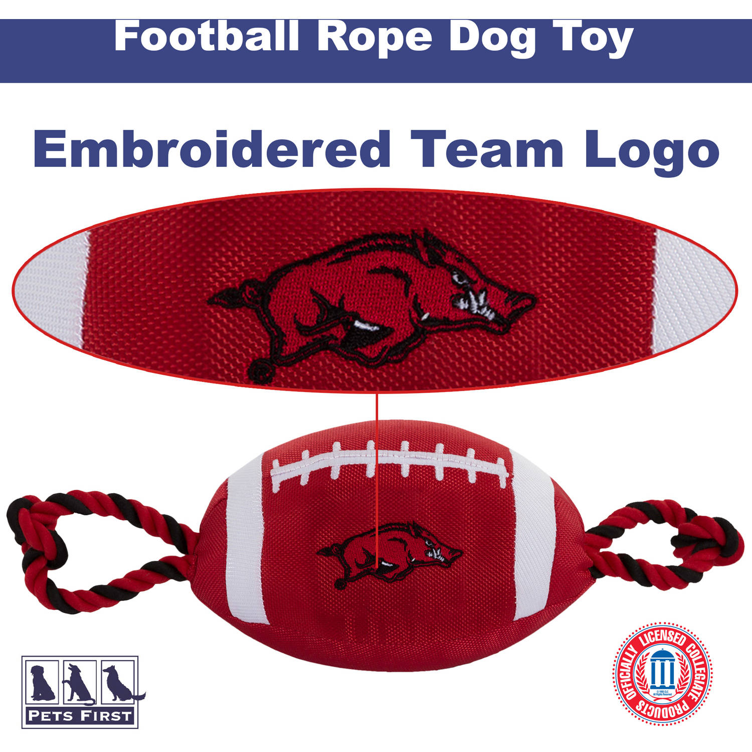 Pets First Collegiate Arkansas Nylon Football-Licensed