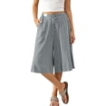 thumbnail image 6 of Qingpeng Womens Drawstring High Waist Cotton Linen Capri Culottes Lightweight Loose Wide Leg Pants Summer Beach Casual Trousers, 6 of 8