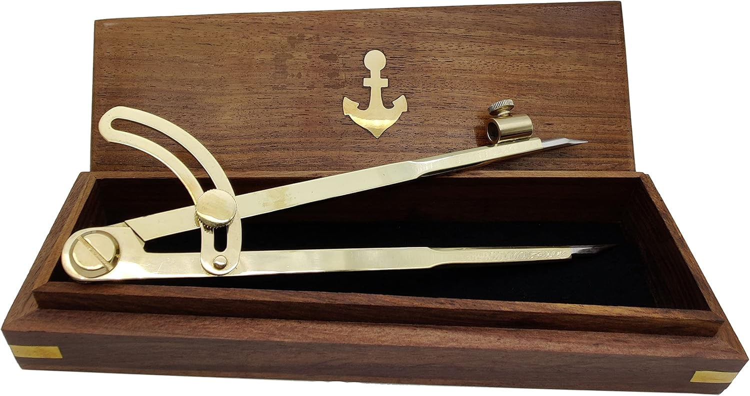 8 Inch Large Pencil Marking Compass Circle Leather Scratch Compass Maker Scriber Marking Wing Divider, Ideal for Drawing Circles, Scribing Wood Metal, Drafting, Map Plotting with wooden box