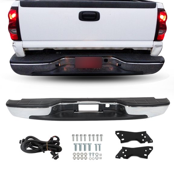 Genrics Rear Step Bumper Light Face Bar Steel Replacement for GMC Sierra Chevrolet Silverado 1999-2006