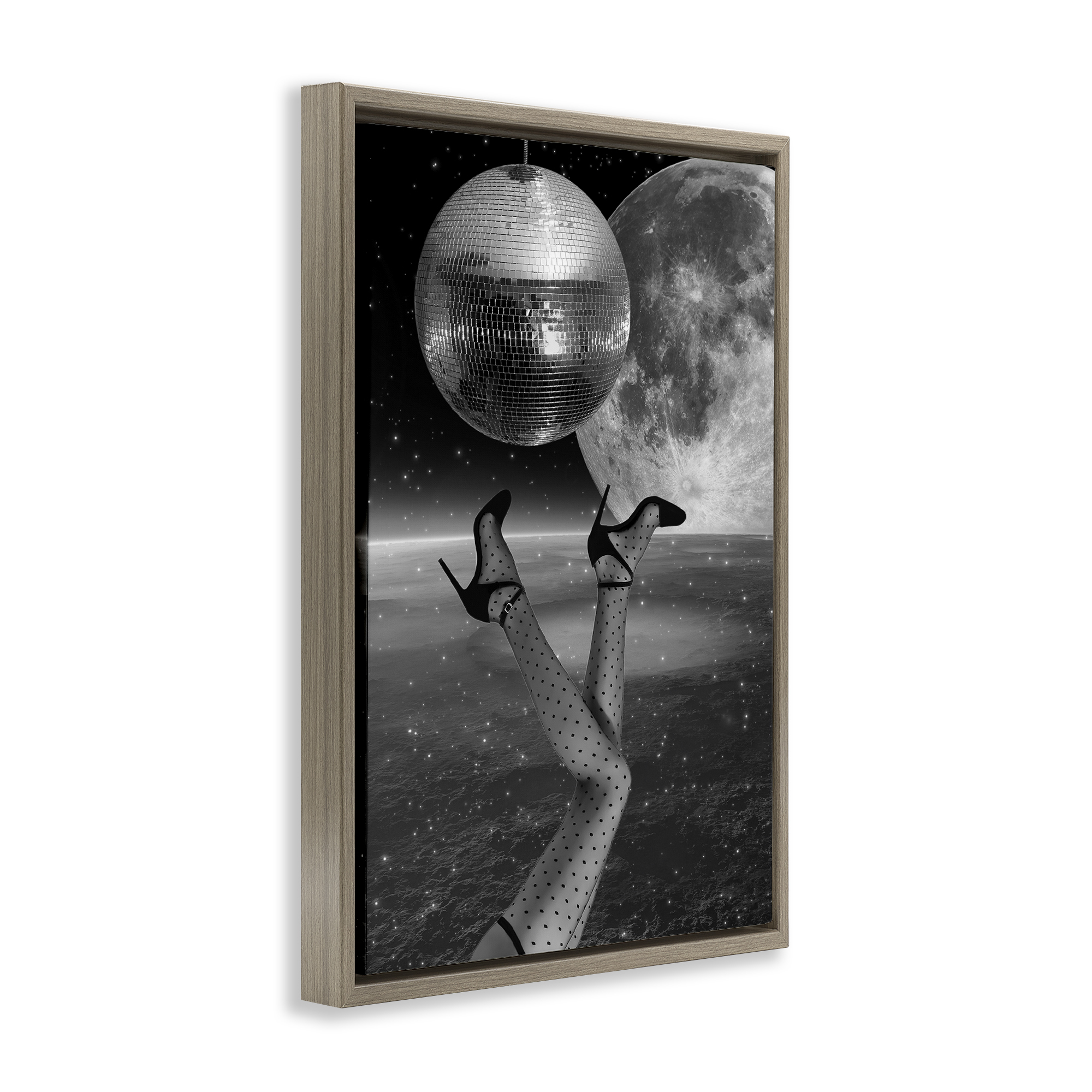 Hangin' Over Disco & Planet Brown Framed Floater Canvas Wall Art, design by Elo Marc