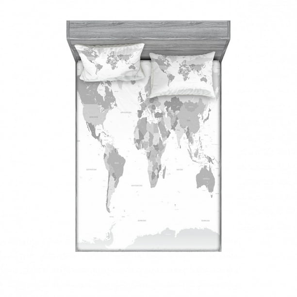 World Map Sheet Set Grey Bedding Set with Sheet & Covers, Detailed World Map with All World Map Sheet Set Grey Bedding Set with Sheet & Covers, Detailed World Map with All