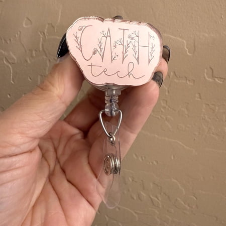 Cath Tech Flowery Rose Gold Badge Reel, Xray tech, ct tech, radiology , radiologic Technologist, Cath lab