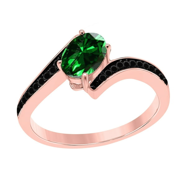 AoneJewelry Black Diamond and Created Emerald Ring In 14K Rose, White & Yellow Gold