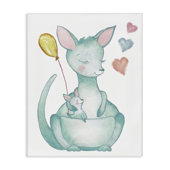 Stupell Industries Cottage Kangaroo Mom Baby Joey Pouch Balloon Hearts Canvas Art, 16 x 20, by Elizabeth Medley
