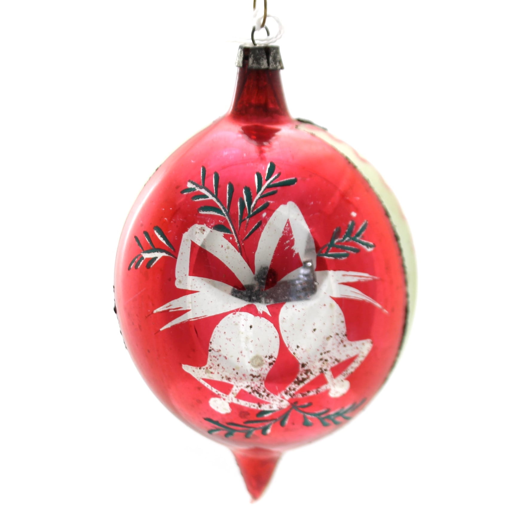 Holiday Ornaments TEARDROP WITH HOLLY Glass Christmas Vintage Ta9043