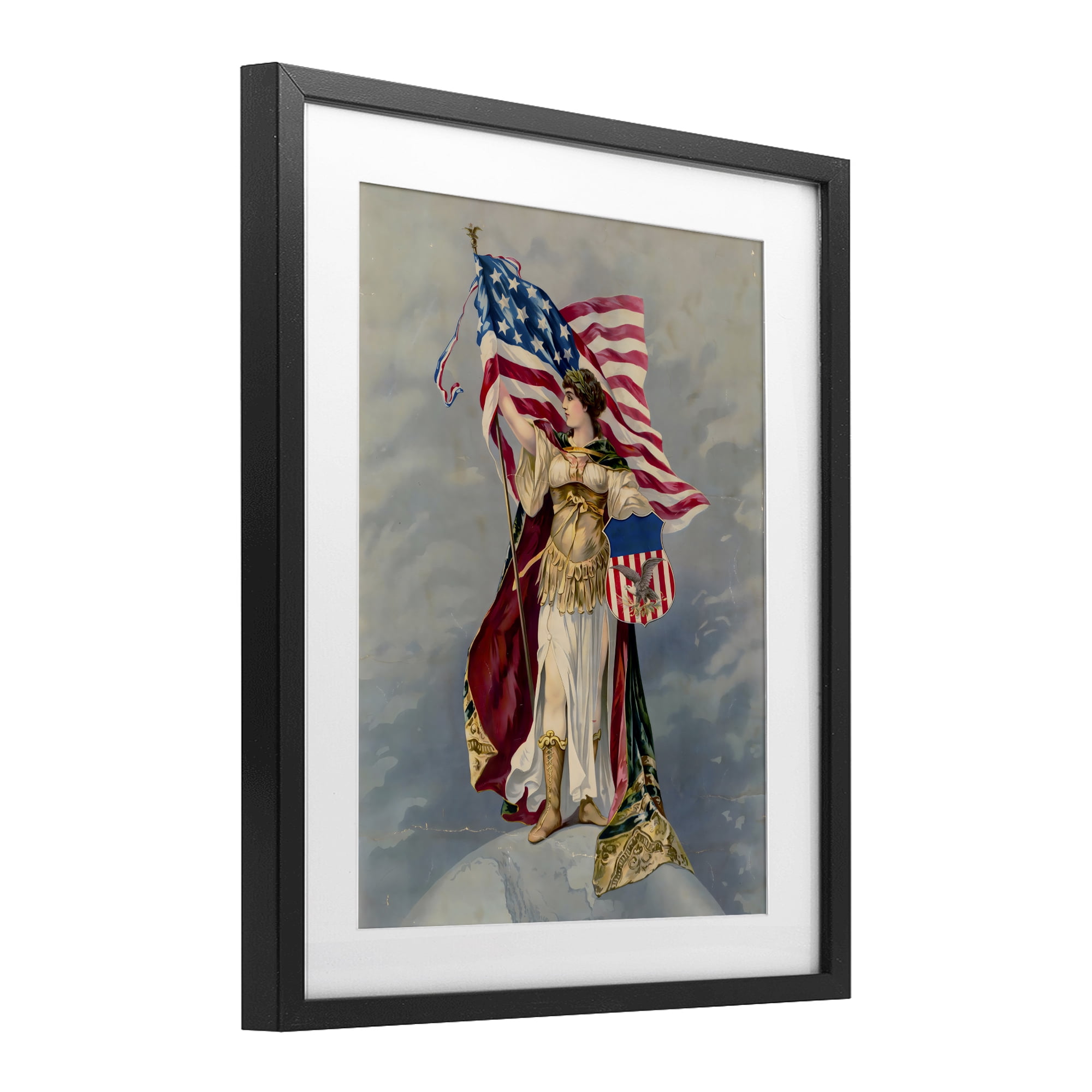 Stupell Industries Columbia Standing with American Flag Black Framed Print Under Glass, design by Arlington Prints