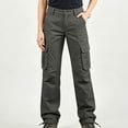 thumbnail image 2 of Women's Cargo Pants, Straight Leg Solid Trousers with Multi Pockets, Casual Long Pants for Work Outdoor Hiking Wear | VerBelle,Army Green L, 2 of 7