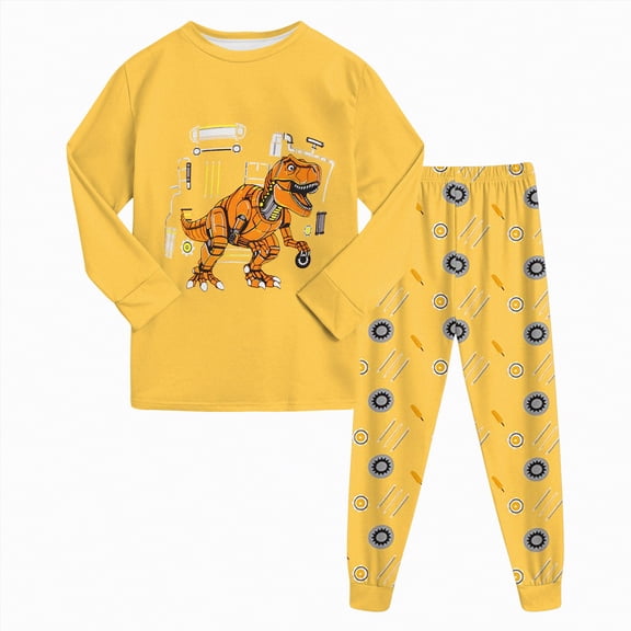 UAYOTSE Planet Pajamas Sets Dinosaur Cotton Truck 2 Piece Long Sleeve Train Sets Sleepwear Clothes Set Loungewear,Sizes 6-7 Years