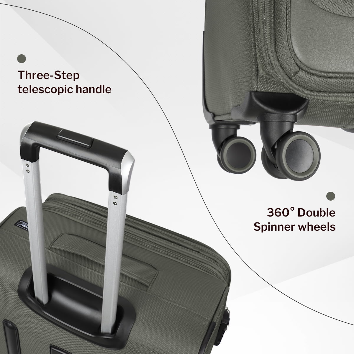 3-Piece Softside Luggage Set Expandable Suitcase with TSA Lock and Front Opening, 20"/26"/30", Grey - 8809