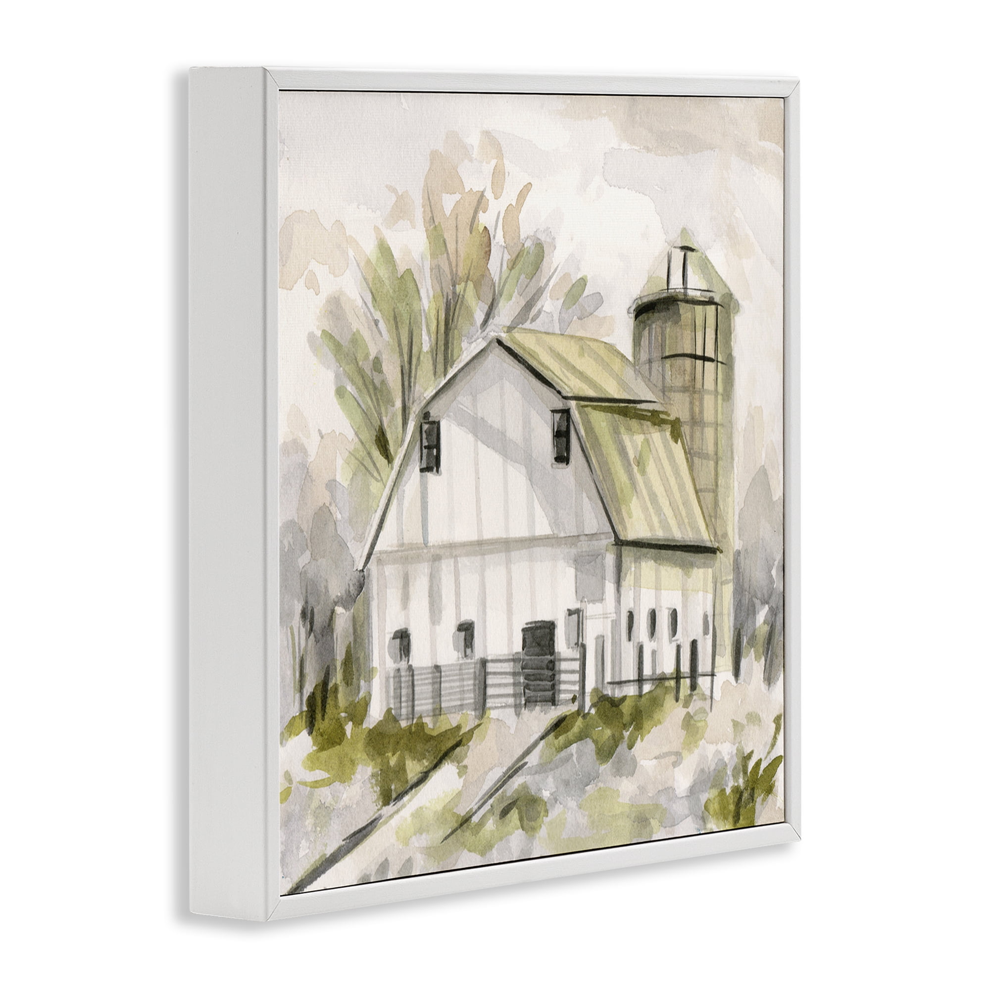 Stupell Industries Neutral Farmhouse Barn Scenery Painting White Framed Art Print Wall Art, 17 x 17