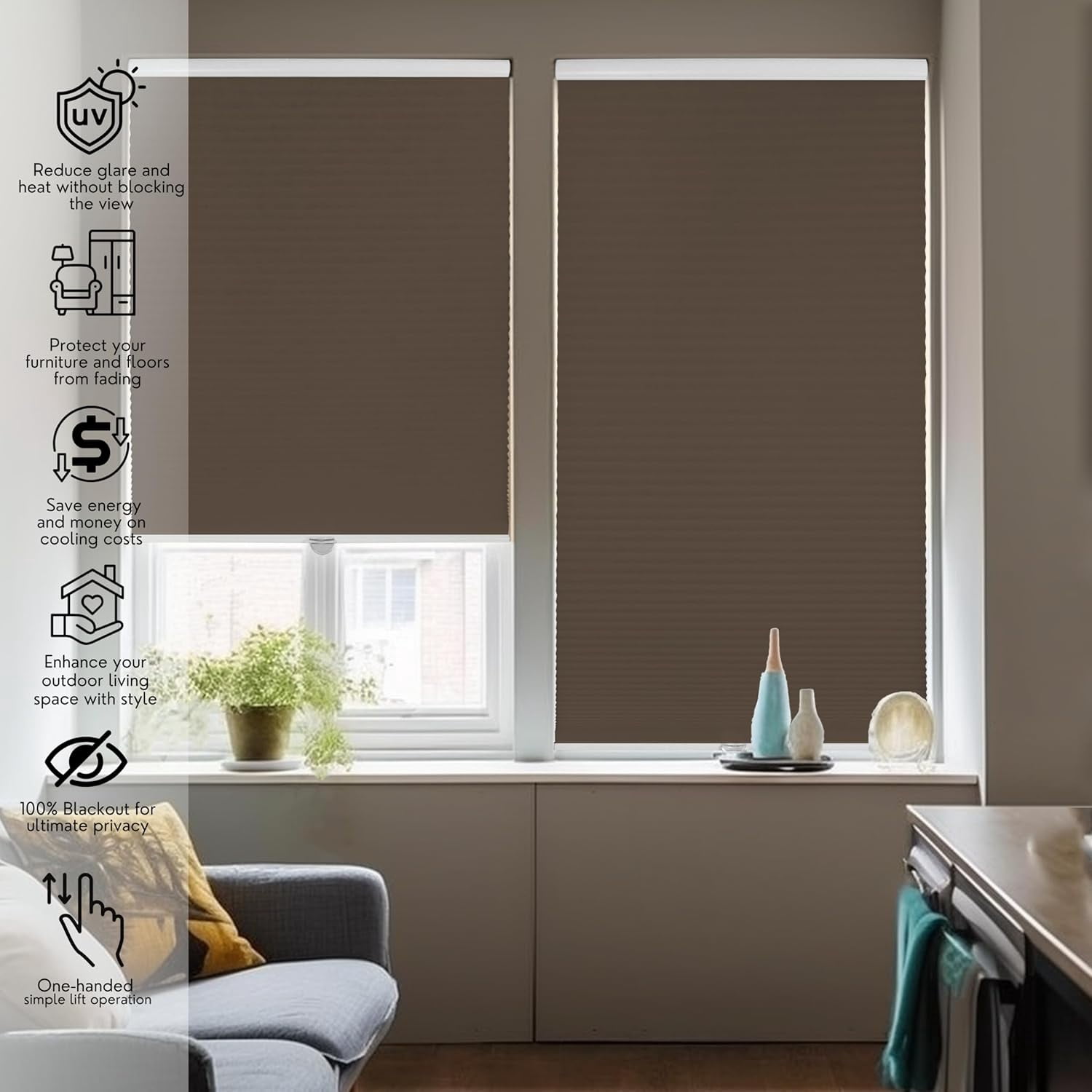 Chicology Brown Cordless Light Filtering Cellular Shades 50.5 in. W x 48 in. L