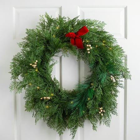 Northlight Real Touch™ Cedar and White Pine Artificial Christmas Wreath - 30" - Warm White LED
