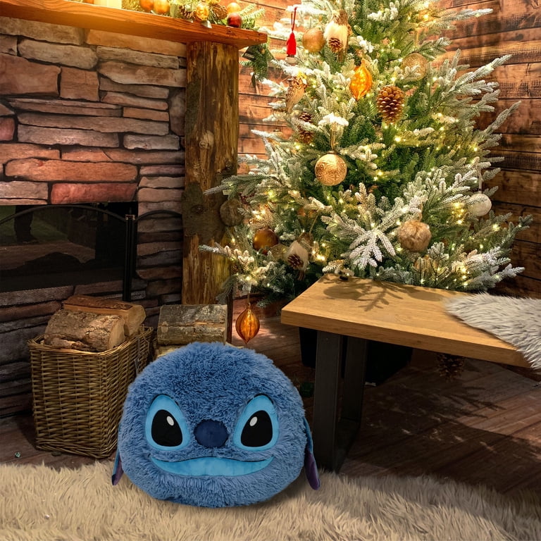 Stitch 16 Inch Blue Furry Pillow Featuring Embroidered Face