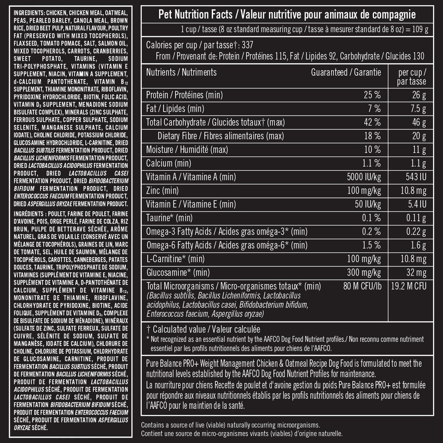 Pure Balance Pro+ Weight Management, Chicken & Oatmeal Recipe Dry Dog Food 3.5KG