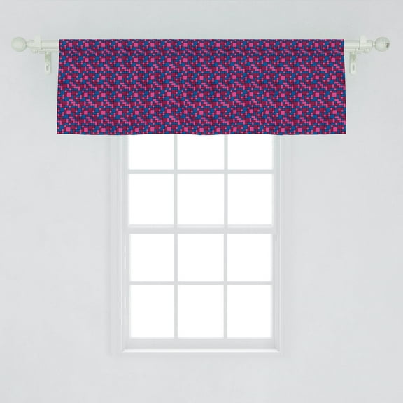 Ambesonne Abstract Window Valance, Illustration of Funky Geometric Grid Groovy Rhythmic Cube Motifs, Curtain Valance for Kitchen Bedroom Decor with Rod Pocket, 54" X 18", Cobalt Blue Raspberry
