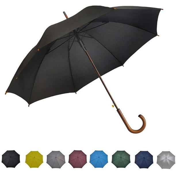 Stick Umbrella Automatic Open Curved Wooden Hook Handle Rain