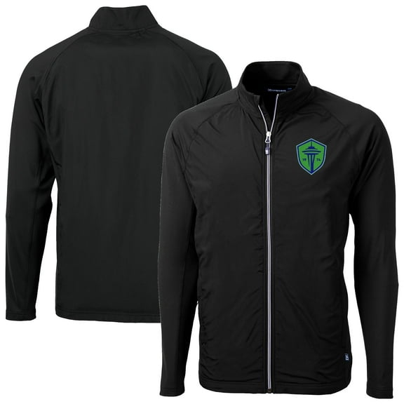 Men's-Cutter & Buck  Black Seattle Sounders FC Adapt Eco Knit Hybrid Recycled Raglan Full-Zip Jacket