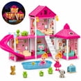 thumbnail image 5 of JoyStone 106 PCS Doll House Building Set, Pink DIY Dollhouse with Light String, Plastic Floor, 2 Dolls, Pool and Slide for Girls Ages 3+, 5 of 10