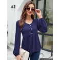 thumbnail image 2 of Peplum Tops for Women Long Sleeve V Neck Button Down Blouse Ruffle Hem Tunic Shirts Navy Blue XL, 2 of 5