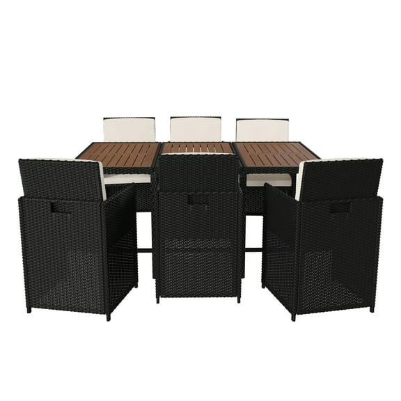 Flash Furniture Peregrine 7-Piece Outdoor Patio Dining Set, Black/Cream