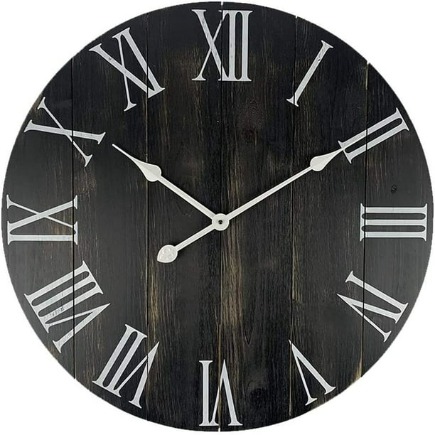 Goodtime 24 Inch Large Rustic Wooden Wall Clock Oversize Farmhouse Roman Numerals Silent Big Clocks For Indoor Living Room Bedroom Kitchen Dining Decor 002 Com - Large Rustic Wall Clock White