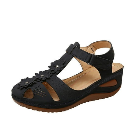 

Women s Sandals Flower Bohemia With Arch Support Massage Function Thong Shoes Black 40