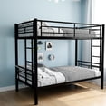thumbnail image 2 of Twin Over Twin Metal Bunk Bed with Ladder & High Guardrail,Heavy Duty Metal Bed Frame,Convertible Into 2 Beds,Space-Saving,Noise Free,Black, 2 of 5