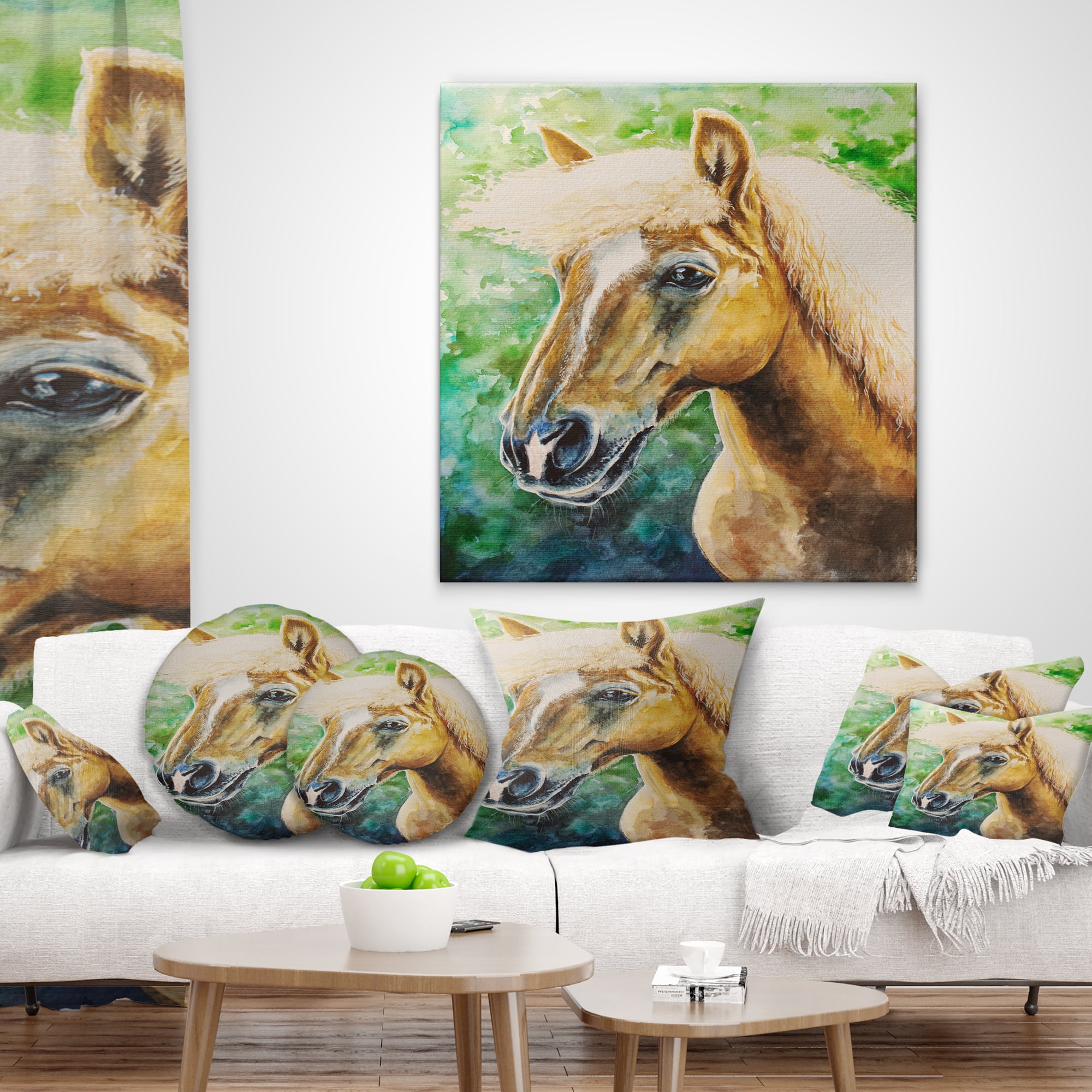 Designart Large Hafliner Horse - Abstract Throw Pillow - 18x18