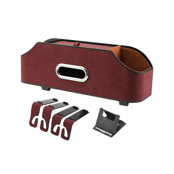 Organizador de reposacabezas para asiento de automóvil, caja de pañuelos multiusos, portavasos, accesorios con Rojo